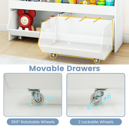 Kids Toy Storage Organizer Wooden Bookcase with 2 Movable Drawers, White Kids Storage at Gallery Canada