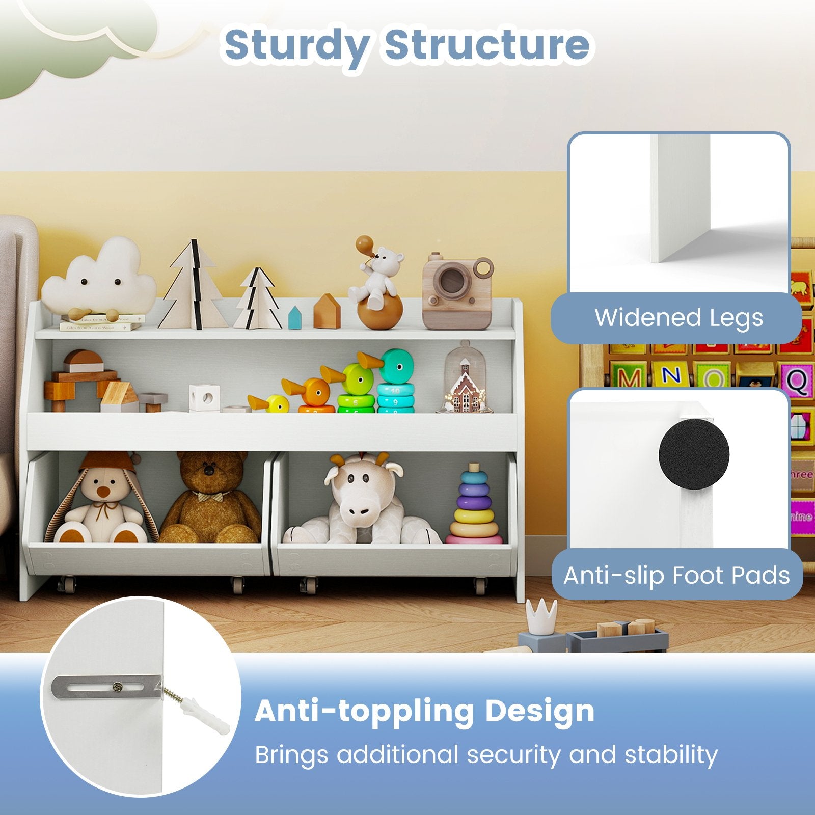 Kids Toy Storage Organizer Wooden Bookcase with 2 Movable Drawers, White Kids Storage at Gallery Canada