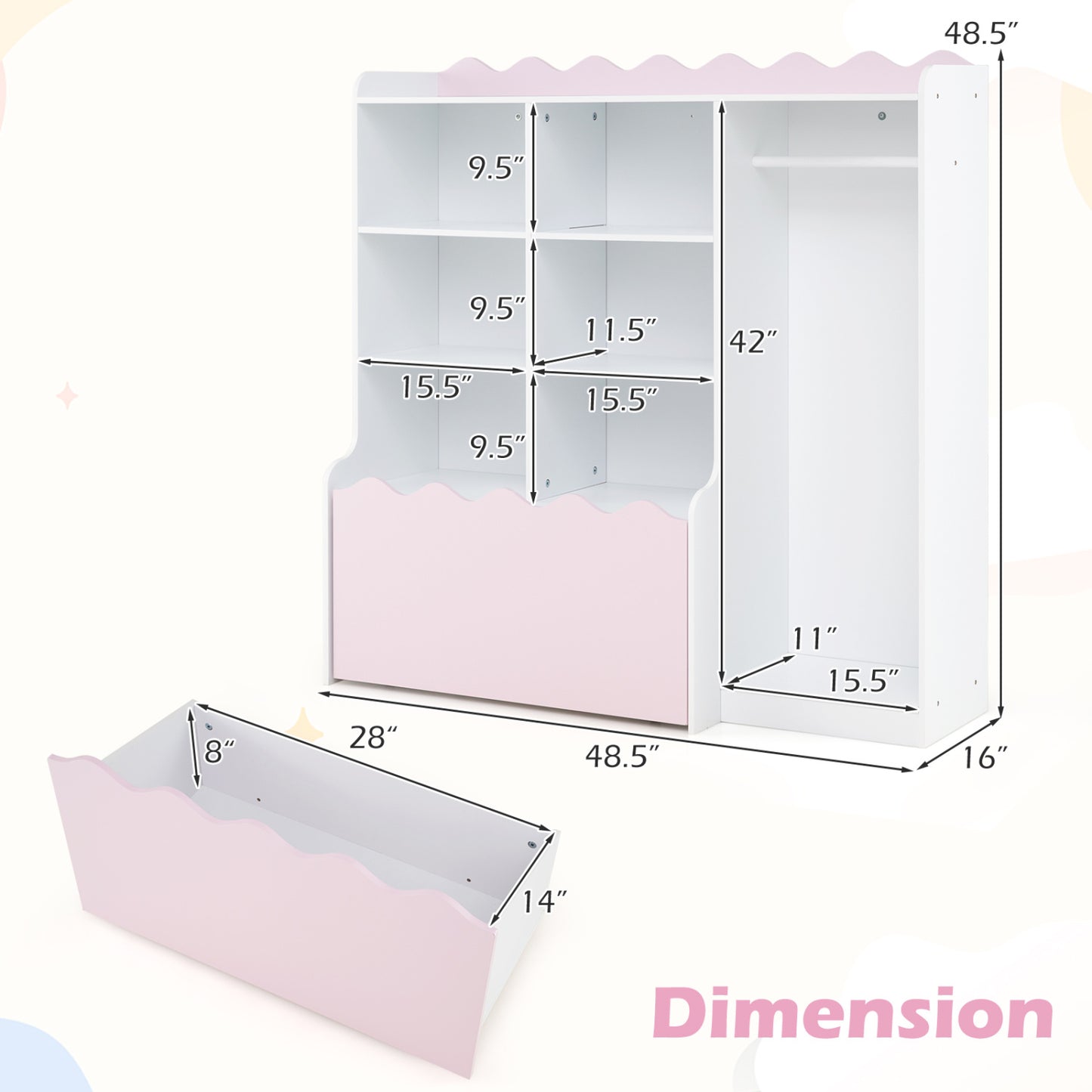 Kids Toy Storage Organizer, Dress Up Closet Wardrobe With Clothing Rack, Pink Kids Storage at Gallery Canada