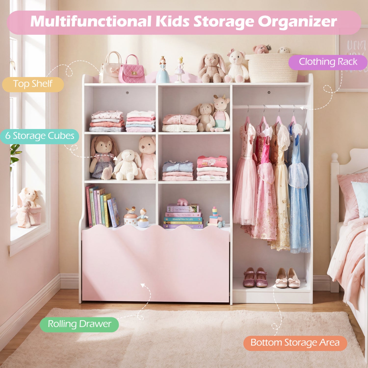 Kids Toy Storage Organizer, Dress Up Closet Wardrobe With Clothing Rack, Pink Kids Storage at Gallery Canada