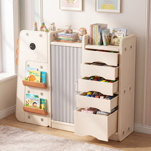 Kids Toy Storage Organizer, 5 Removable Bins, Beige