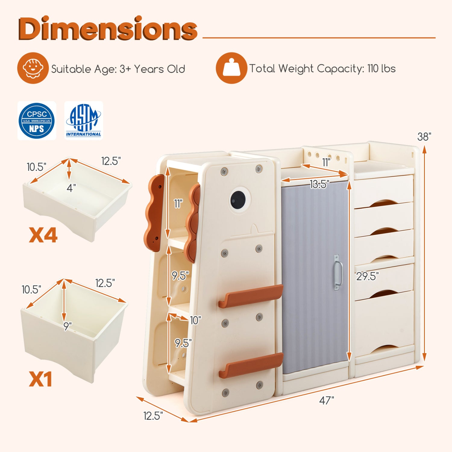 Kids Toy Storage Organizer, 5 Removable Bins, Beige Kids Storage at Gallery Canada