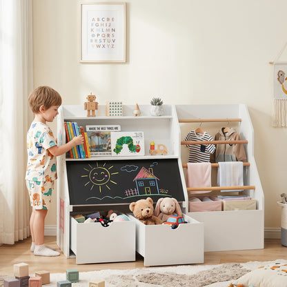 Kids Toy Storage Organizer with Flip-up Blackboard, White