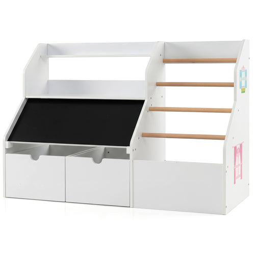 Kids Toy Storage Organizer with Flip-up Blackboard, White