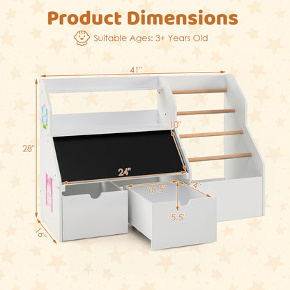 Kids Toy Storage Organizer with Flip-up Blackboard, White