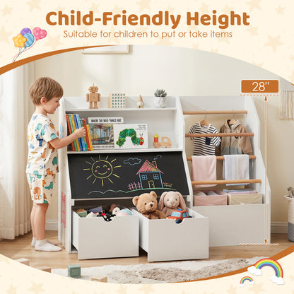 Kids Toy Storage Organizer with Flip-up Blackboard, White