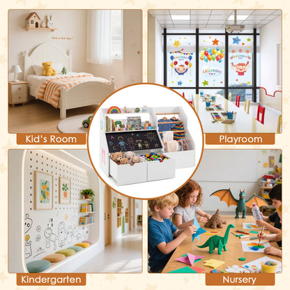 Kids Toy Storage Organizer with Flip-up Blackboard, White