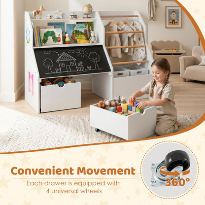 Kids Toy Storage Organizer with Flip-up Blackboard, White