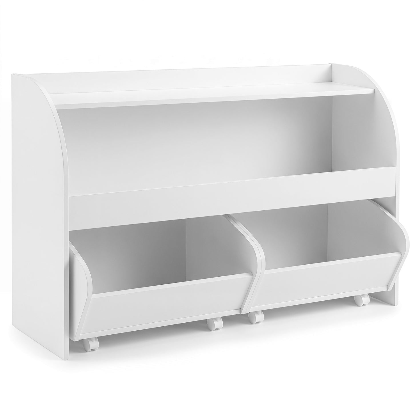 Kids Toy Storage Organizer, 2 Rolling Drawers, 3-Tier Bookshelf, White