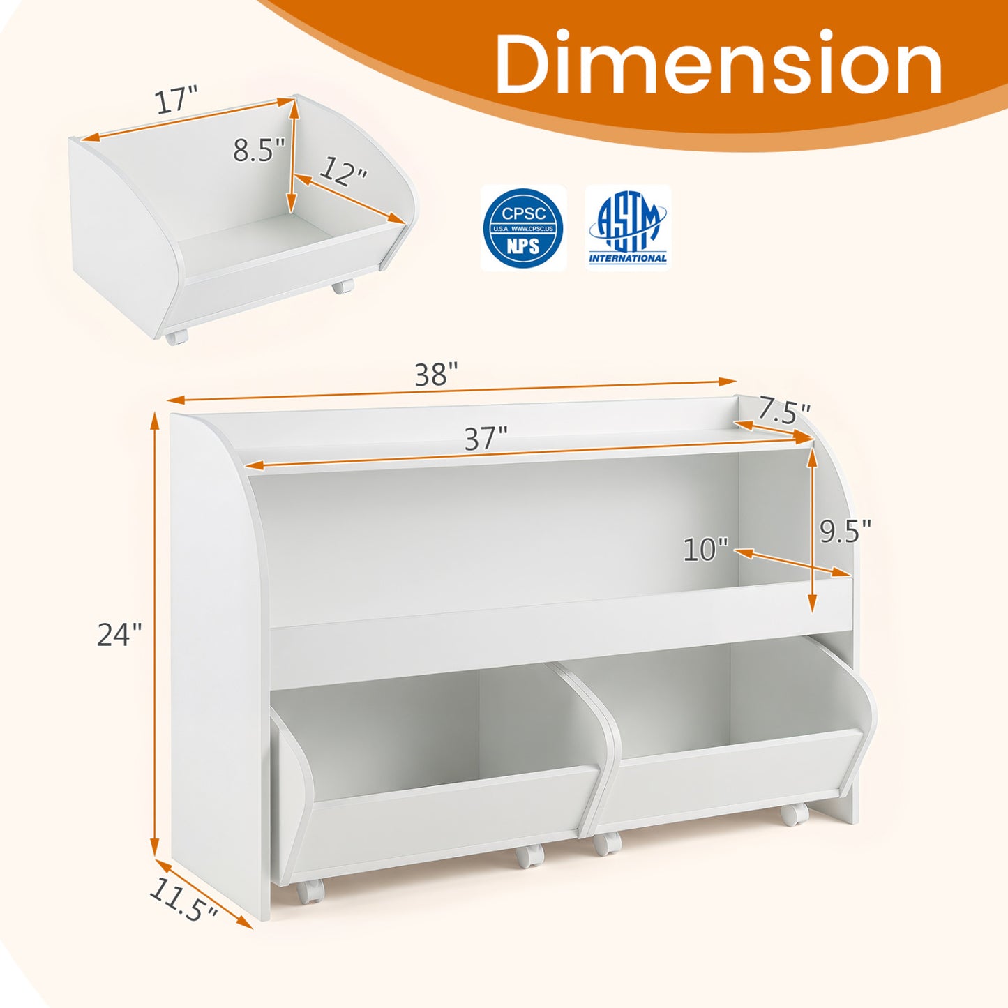 Kids Toy Storage Organizer, 2 Rolling Drawers, 3-Tier Bookshelf, White