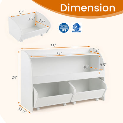 Kids Toy Storage Organizer, 2 Rolling Drawers, 3-Tier Bookshelf, White