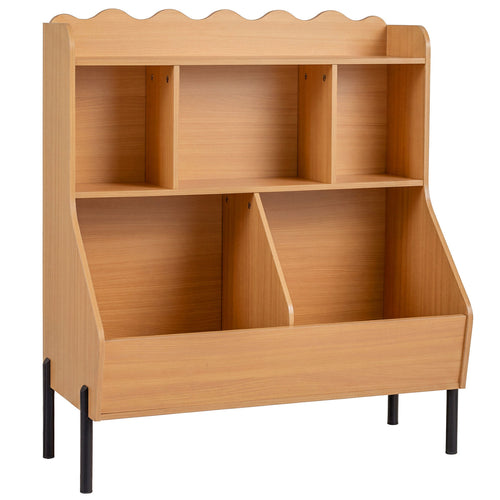 Kids Toy Storage Organizer Wooden Montessori Bookshelf With 5 Cubes, Natural