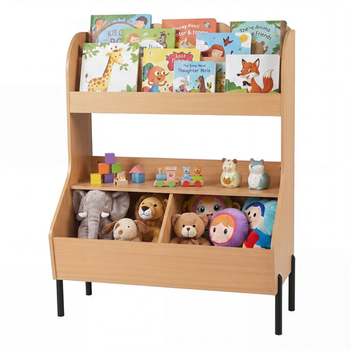 Wooden Montessori Bookshelf with 2 Storage Bins, Natural