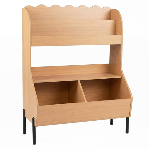 Wooden Montessori Bookshelf with 2 Storage Bins, Natural