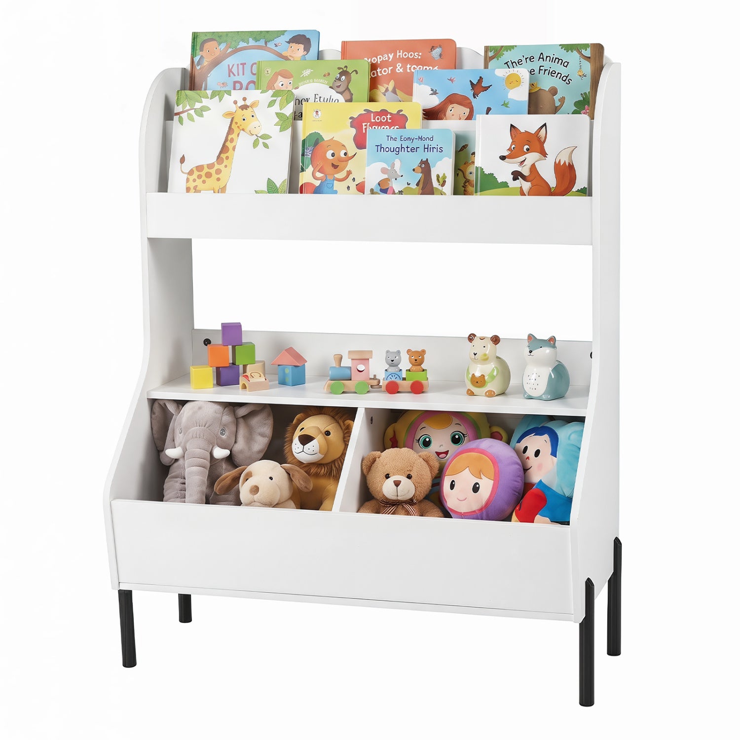 Wooden Montessori Bookshelf with 2 Storage Bins, White Kids Storage White at Gallery Canada