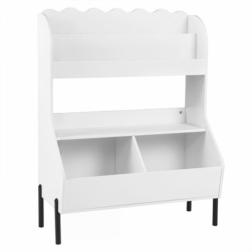 Wooden Montessori Bookshelf with 2 Storage Bins, White