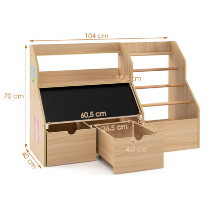 Organisateur de rangement pour jouets pour enfants avec tableau noir à rabat, naturel