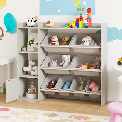 Kids Toy Storage and Bookshelf with Open Shelves and Single-door Cabinet, Gray Kids Storage at Gallery Canada