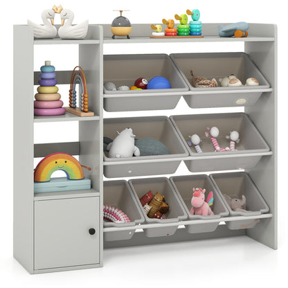 Kids Toy Storage and Bookshelf with Open Shelves and Single-door Cabinet, Gray Kids Storage Gray at Gallery Canada