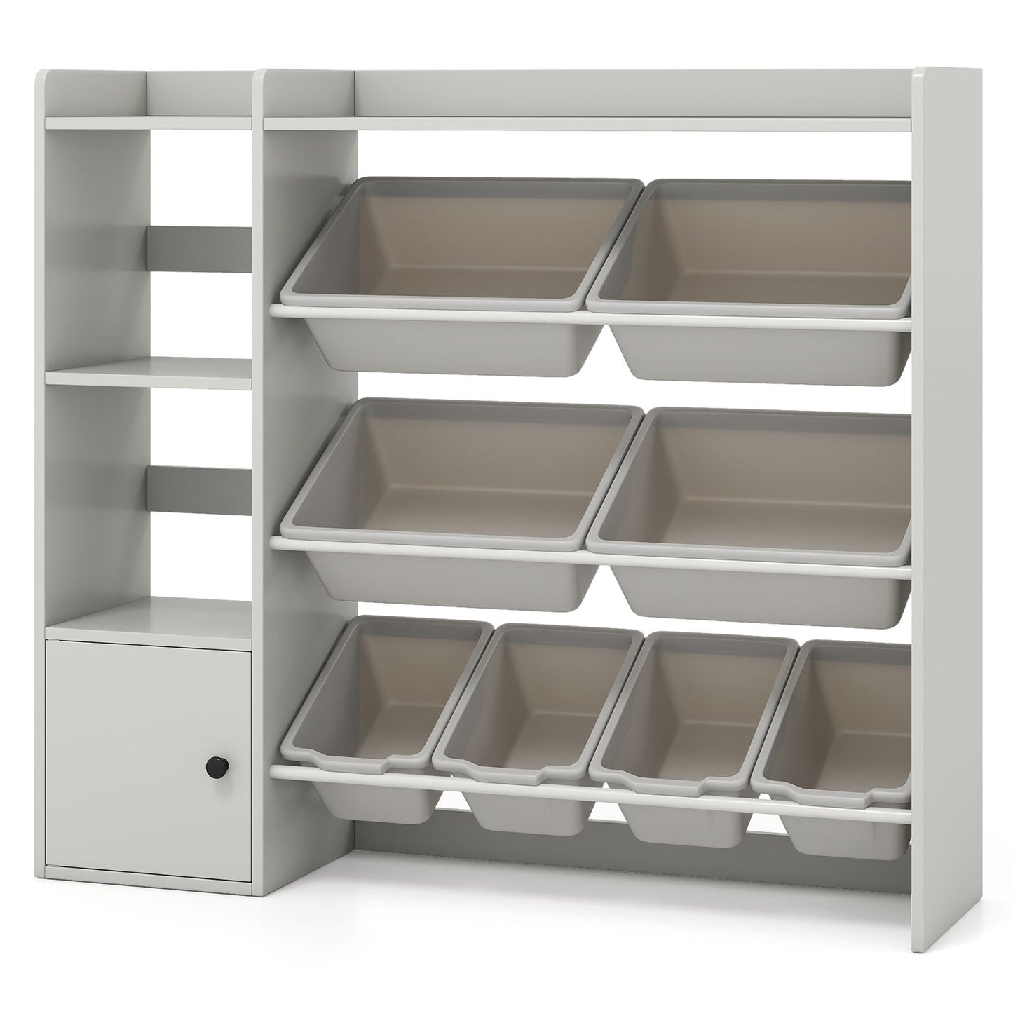 Kids Toy Storage and Bookshelf with Open Shelves and Single-door Cabinet, Gray Kids Storage at Gallery Canada