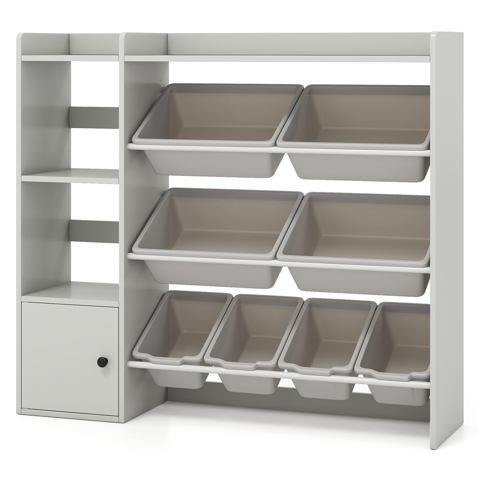 Kids Toy Storage and Bookshelf with Open Shelves and Single-door Cabinet, Gray Kids Storage at Gallery Canada