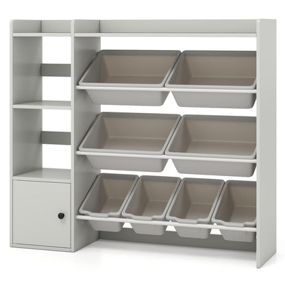 Kids Toy Storage and Bookshelf with Open Shelves and Single-door Cabinet, Gray Kids Storage at Gallery Canada