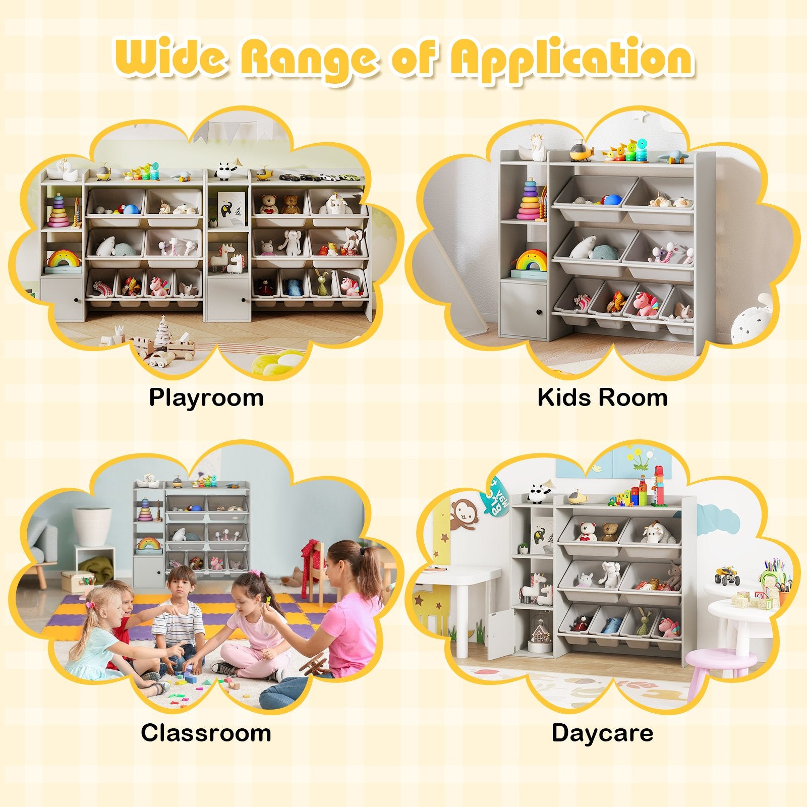 Kids Toy Storage and Bookshelf with Open Shelves and Single-door Cabinet, Gray Kids Storage at Gallery Canada