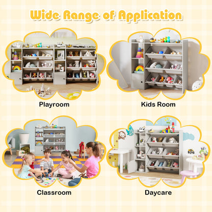 Kids Toy Storage and Bookshelf with Open Shelves and Single-door Cabinet, Gray Kids Storage at Gallery Canada