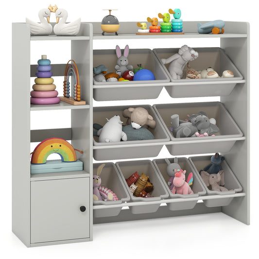 Kids Toy Storage Bookshelf, Open Shelves, Single-Door Cabinet, Gray