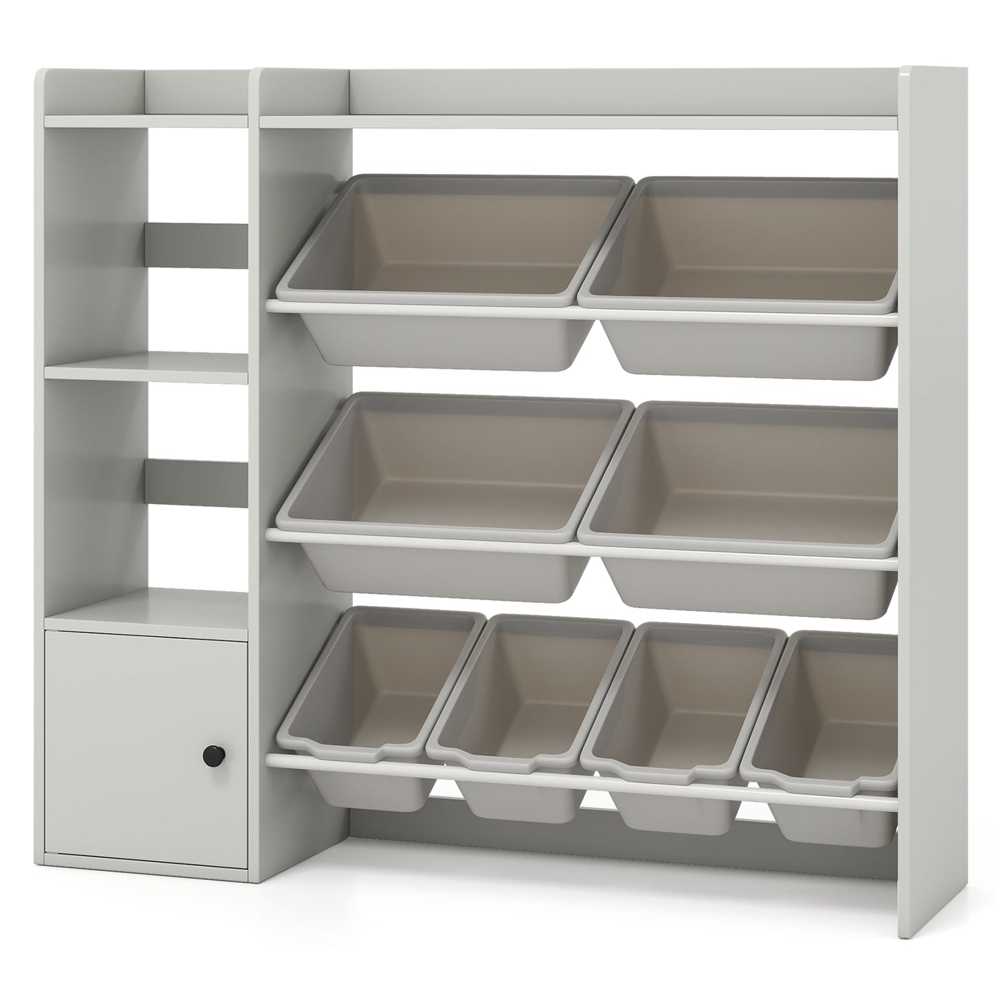 Kids Toy Storage Bookshelf, Open Shelves, Single-Door Cabinet, Gray Kids Storage at Gallery Canada