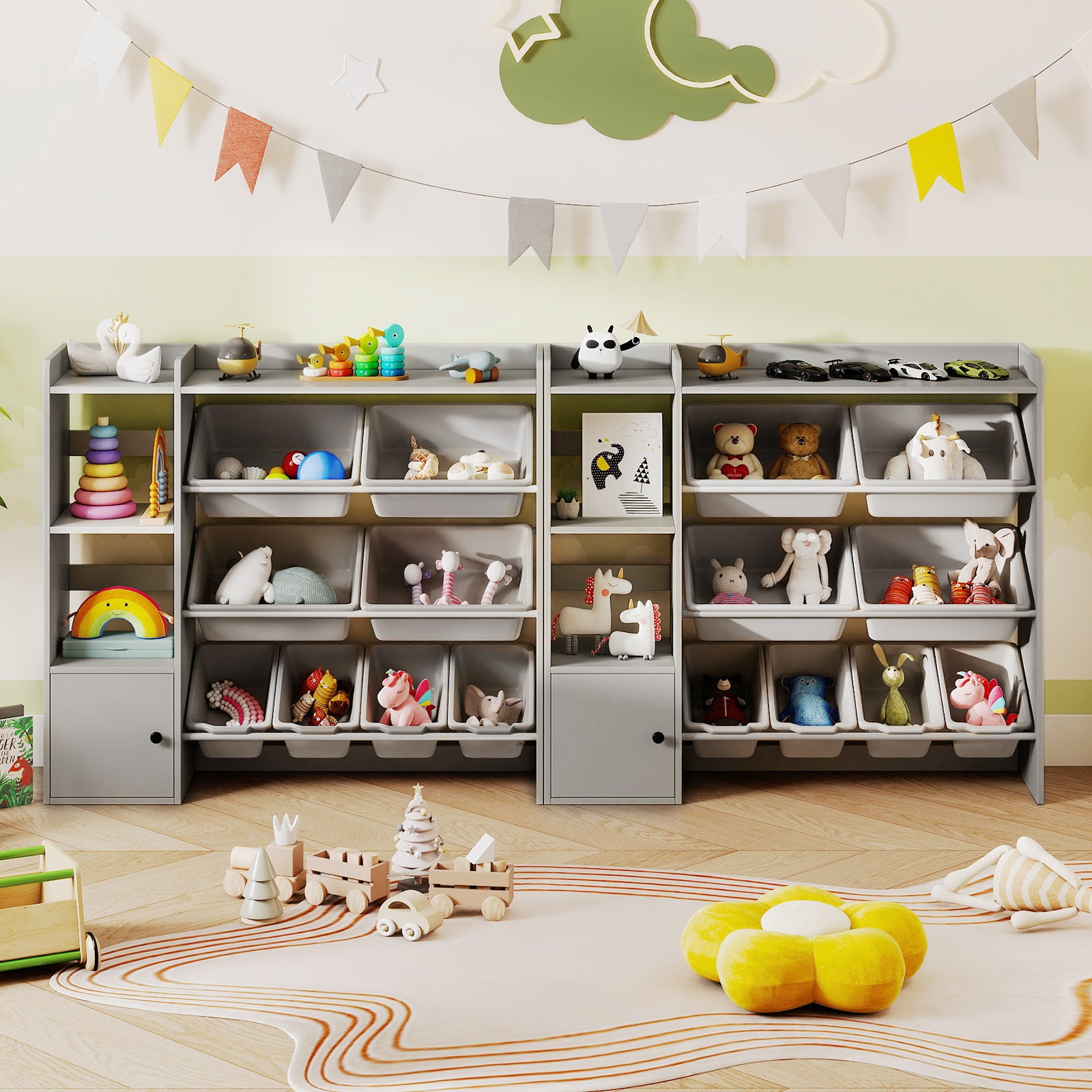 Kids Toy Storage Bookshelf, Open Shelves, Single-Door Cabinet, Gray Kids Storage at Gallery Canada