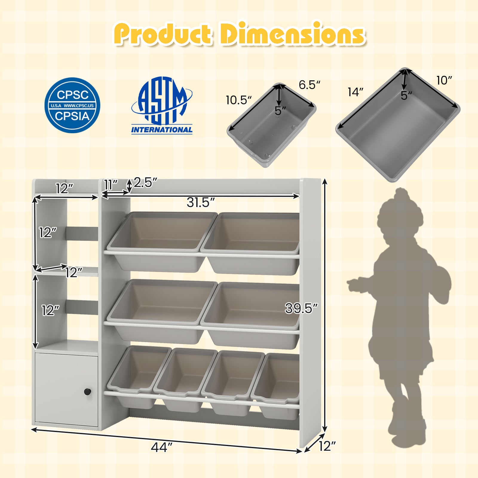 Kids Toy Storage Bookshelf, Open Shelves, Single-Door Cabinet, Gray Kids Storage at Gallery Canada