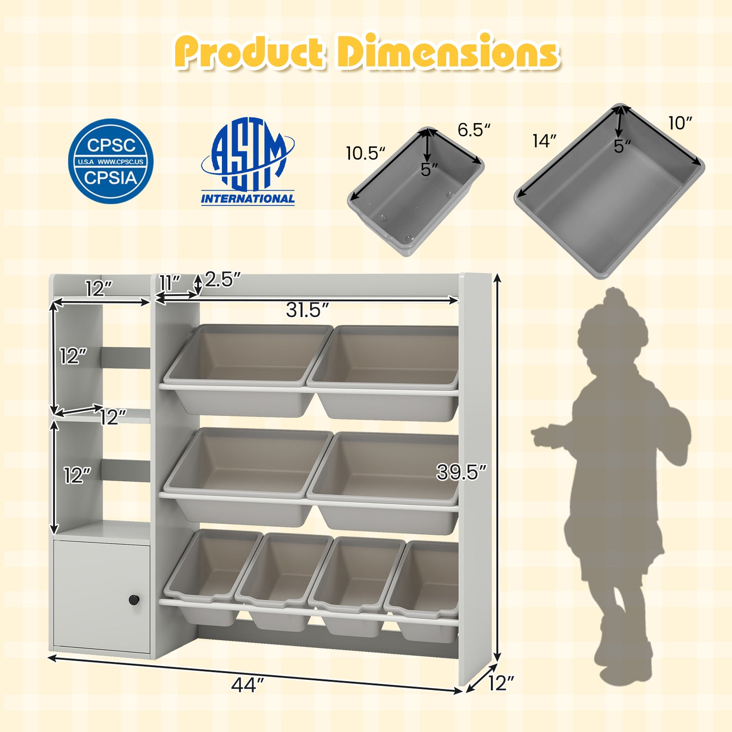 Kids Toy Storage Bookshelf, Open Shelves, Single-Door Cabinet, Gray Kids Storage at Gallery Canada