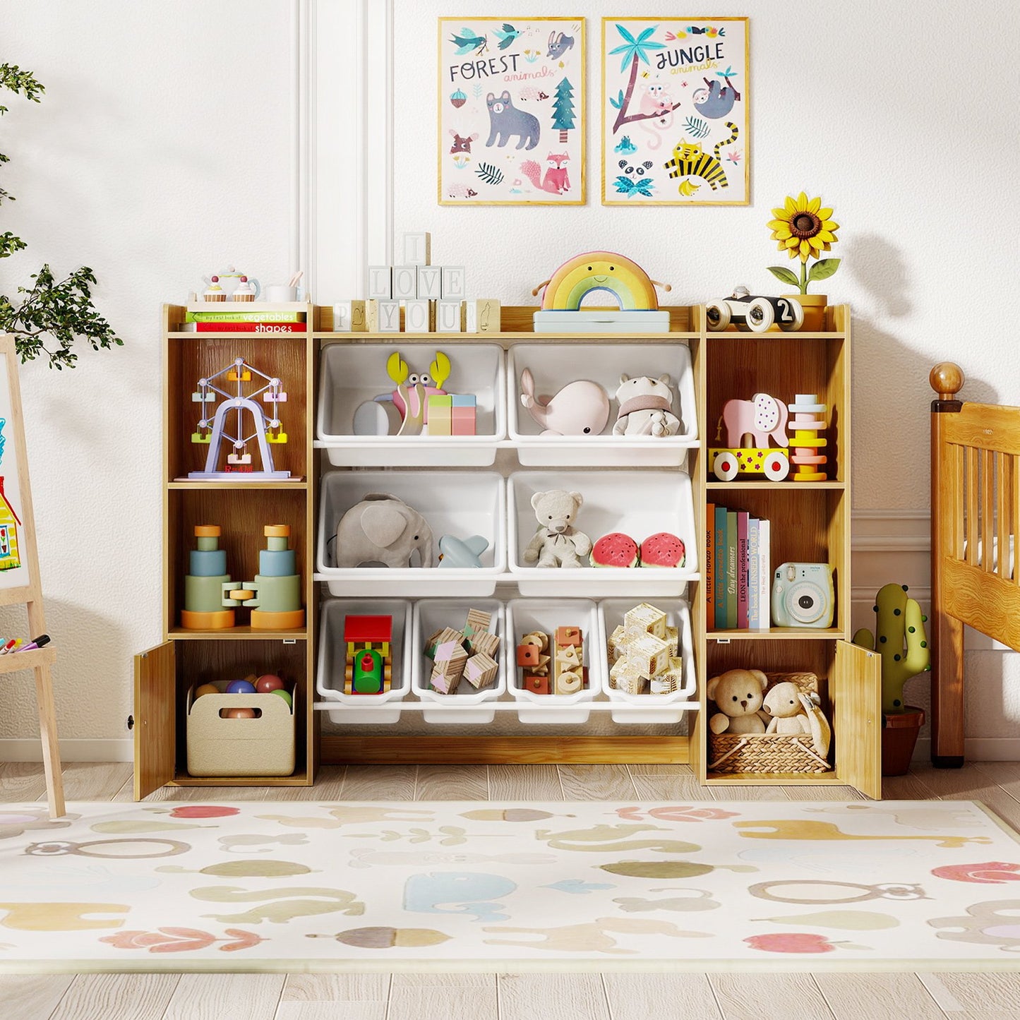 Kids Toy Storage and Bookshelf with Boxes and Open Shelves, Beige Kids Storage at Gallery Canada