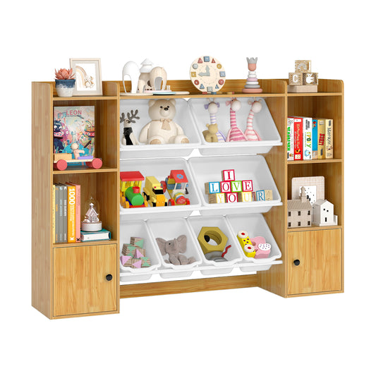 Kids Toy Storage Bookshelf With Boxes, Open Shelves, Beige