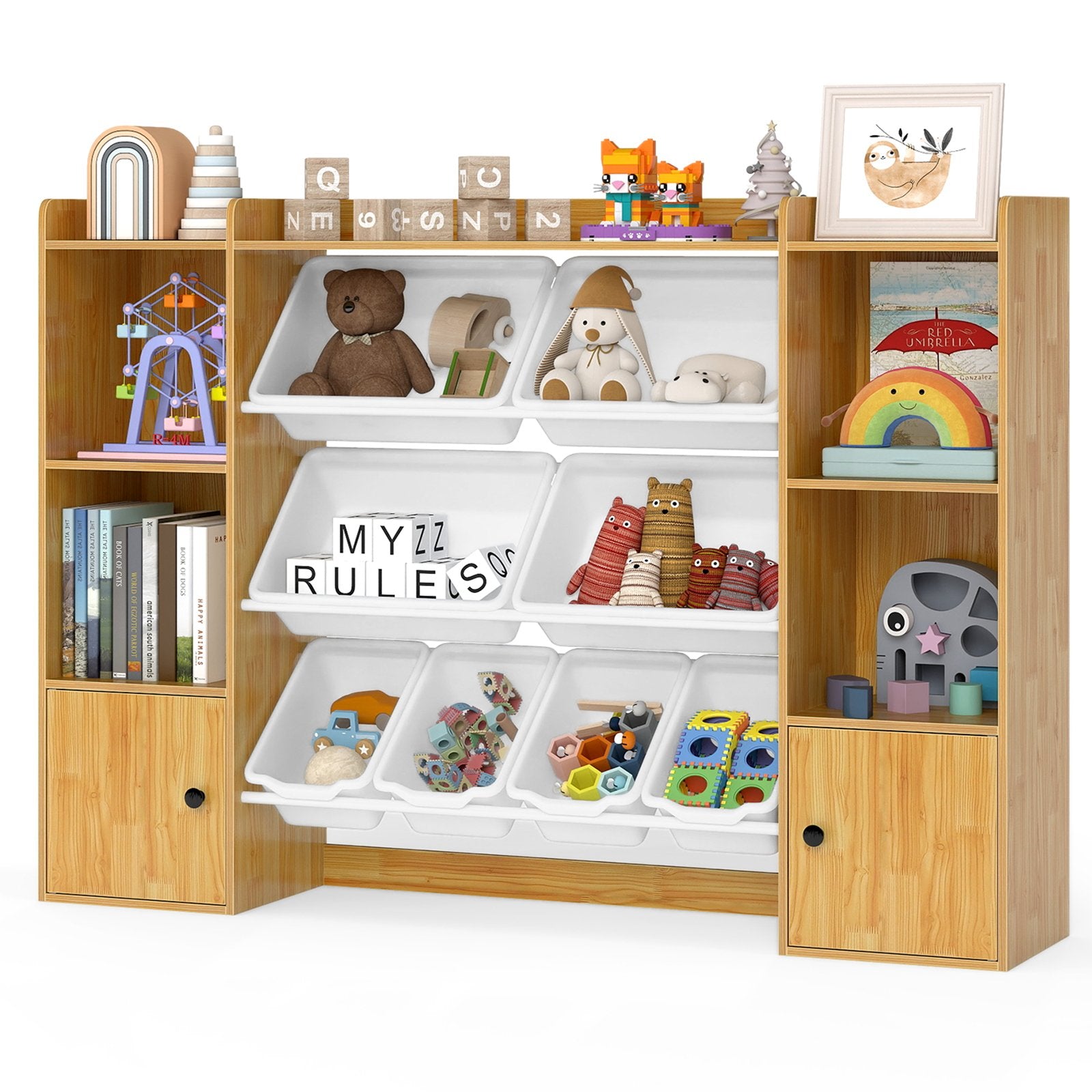 Kids Toy Storage and Bookshelf with Boxes and Open Shelves, Beige Kids Storage at Gallery Canada