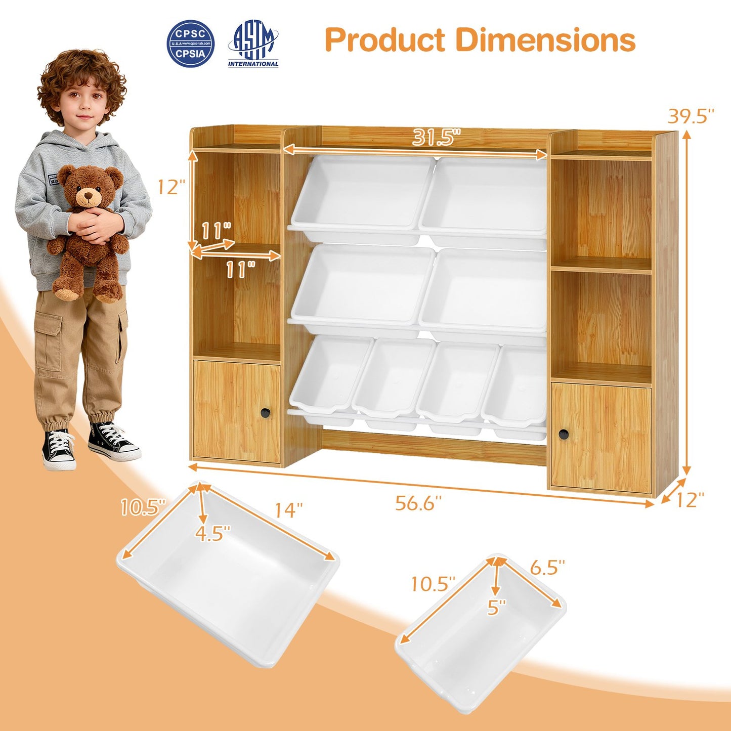 Kids Toy Storage and Bookshelf with Boxes and Open Shelves, Beige Kids Storage at Gallery Canada