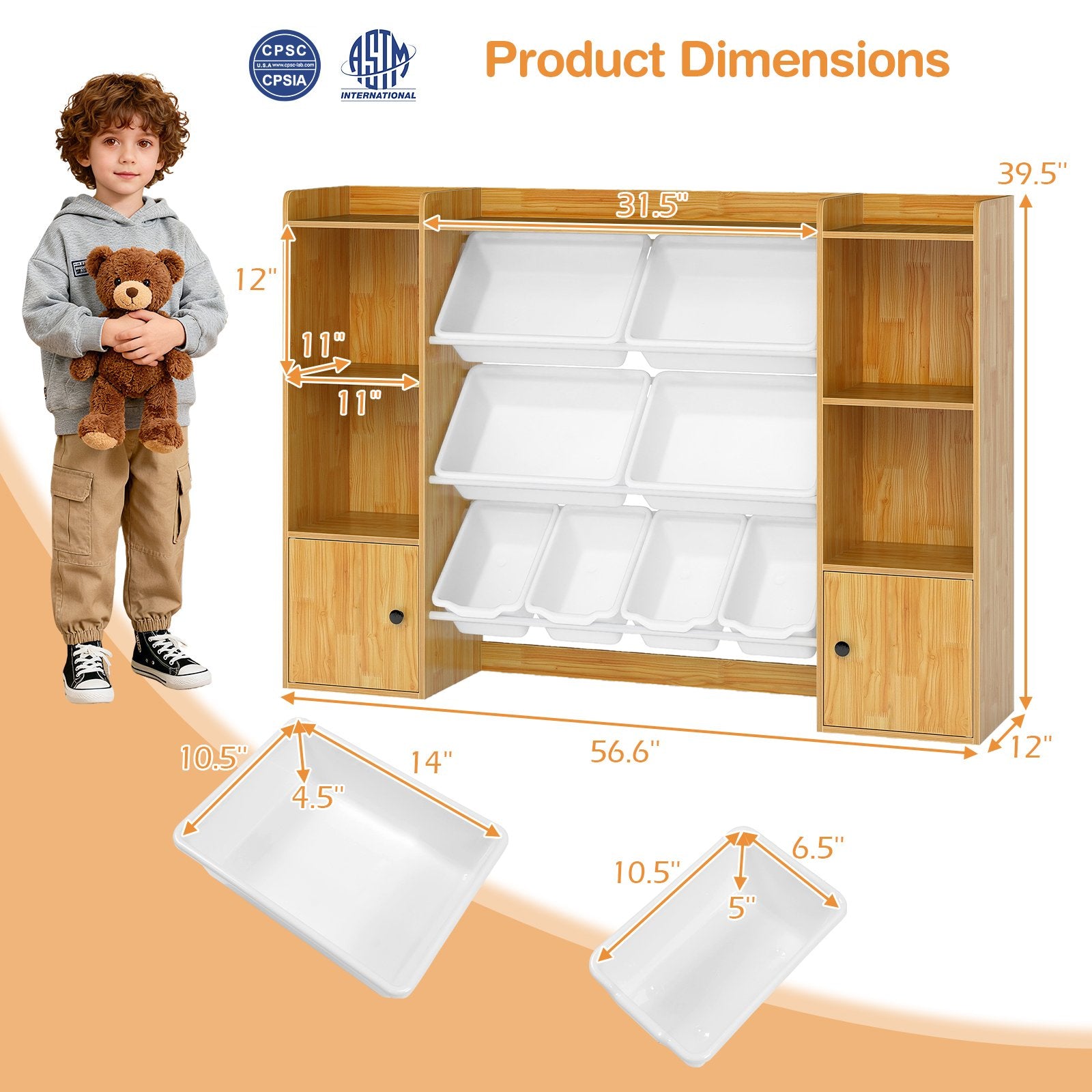 Kids Toy Storage and Bookshelf with Boxes and Open Shelves, Beige Kids Storage at Gallery Canada