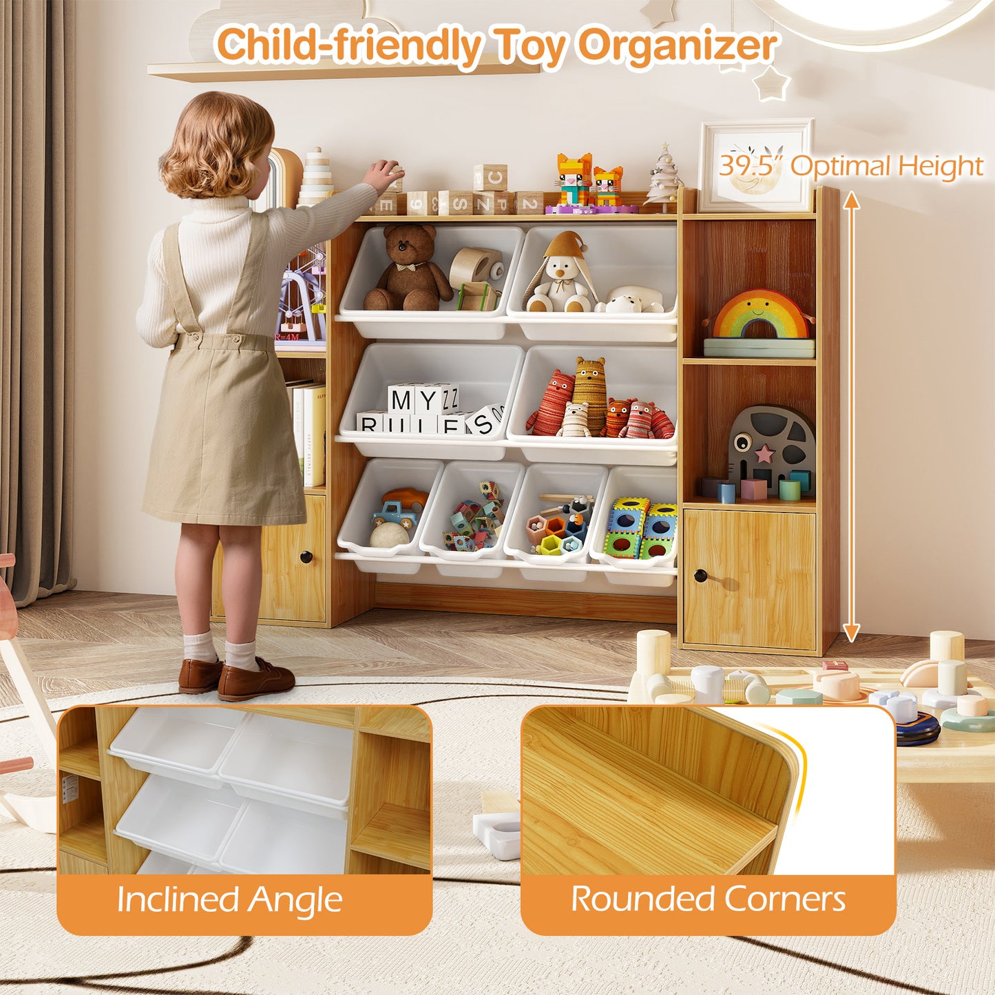 Kids Toy Storage and Bookshelf with Boxes and Open Shelves, Beige Kids Storage at Gallery Canada