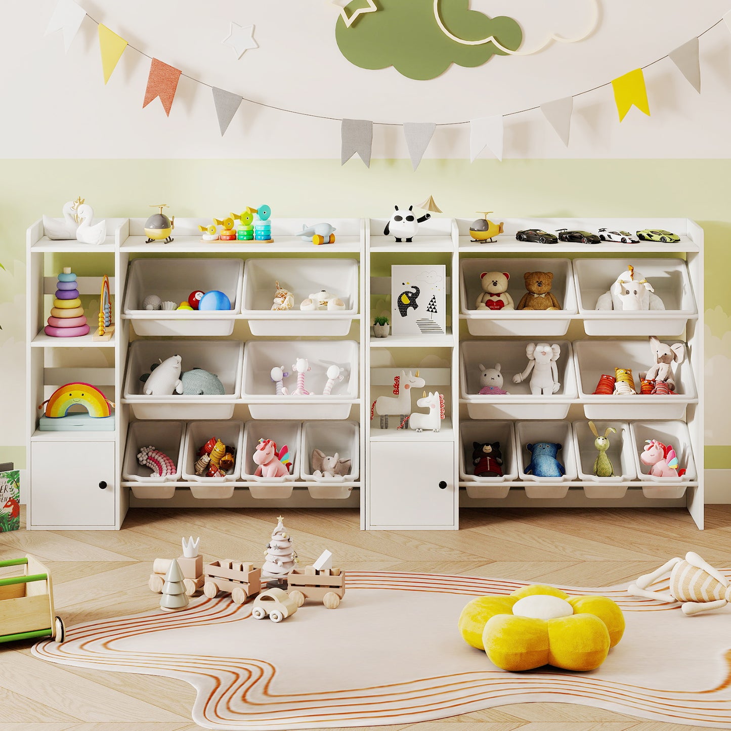 Kids Toy Storage and Bookshelf with Open Shelves and Single-door Cabinet, White Kids Storage at Gallery Canada