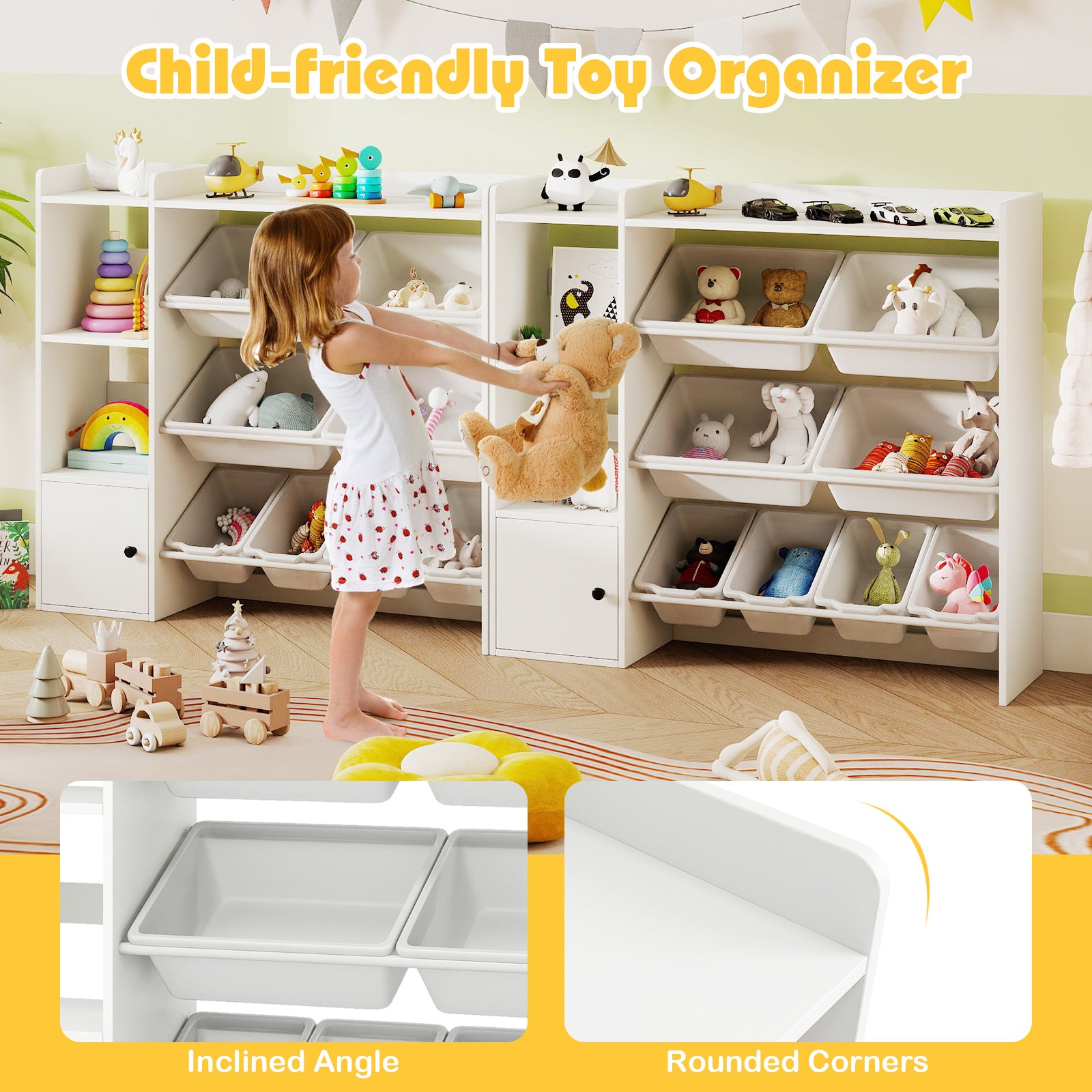Kids Toy Storage and Bookshelf with Open Shelves and Single-door Cabinet, White Kids Storage at Gallery Canada