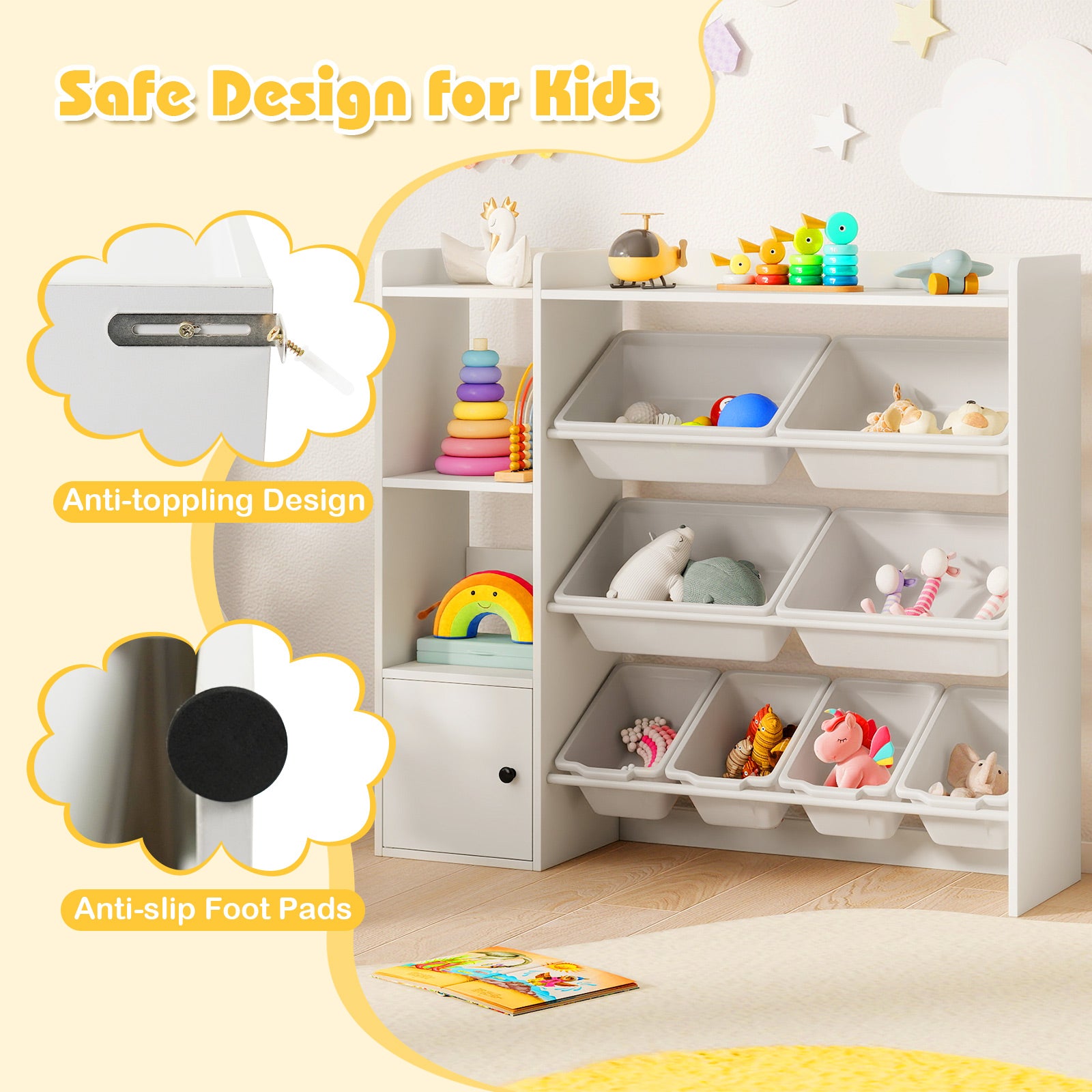 Kids Toy Storage and Bookshelf with Open Shelves and Single-door Cabinet, White Kids Storage at Gallery Canada