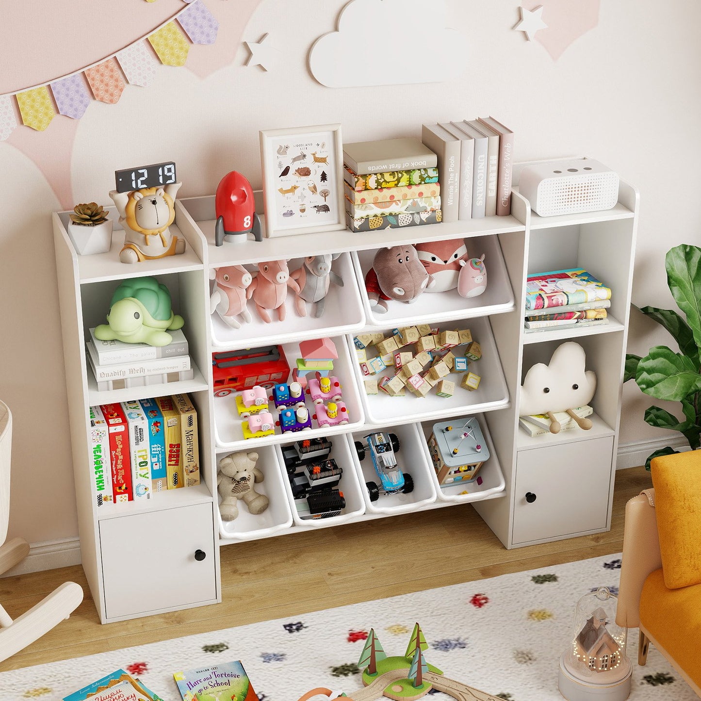 Kids Toy Storage and Bookshelf with Boxes and Open Shelves, White Kids Storage at Gallery Canada