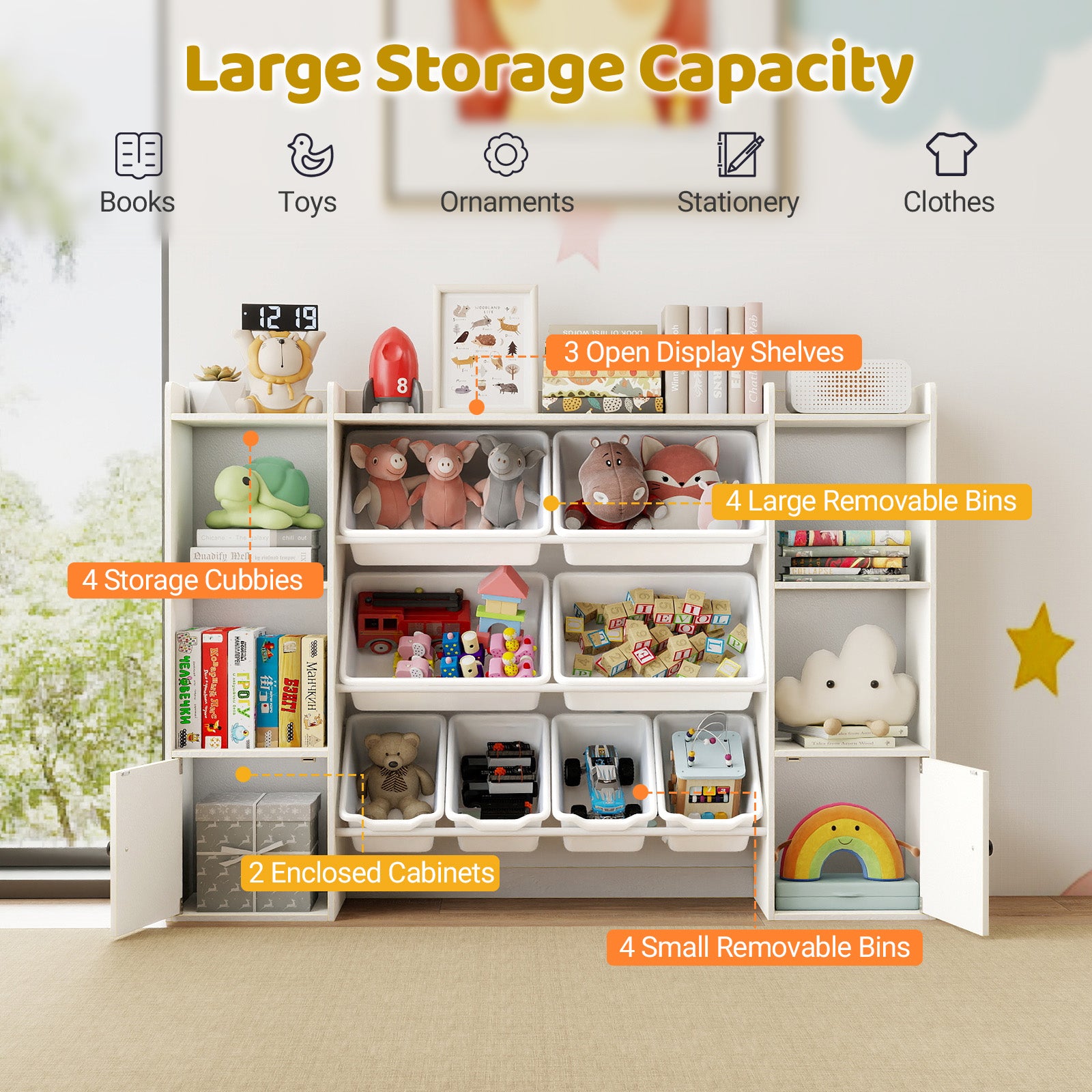 Kids Toy Storage and Bookshelf with Boxes and Open Shelves, White Kids Storage at Gallery Canada
