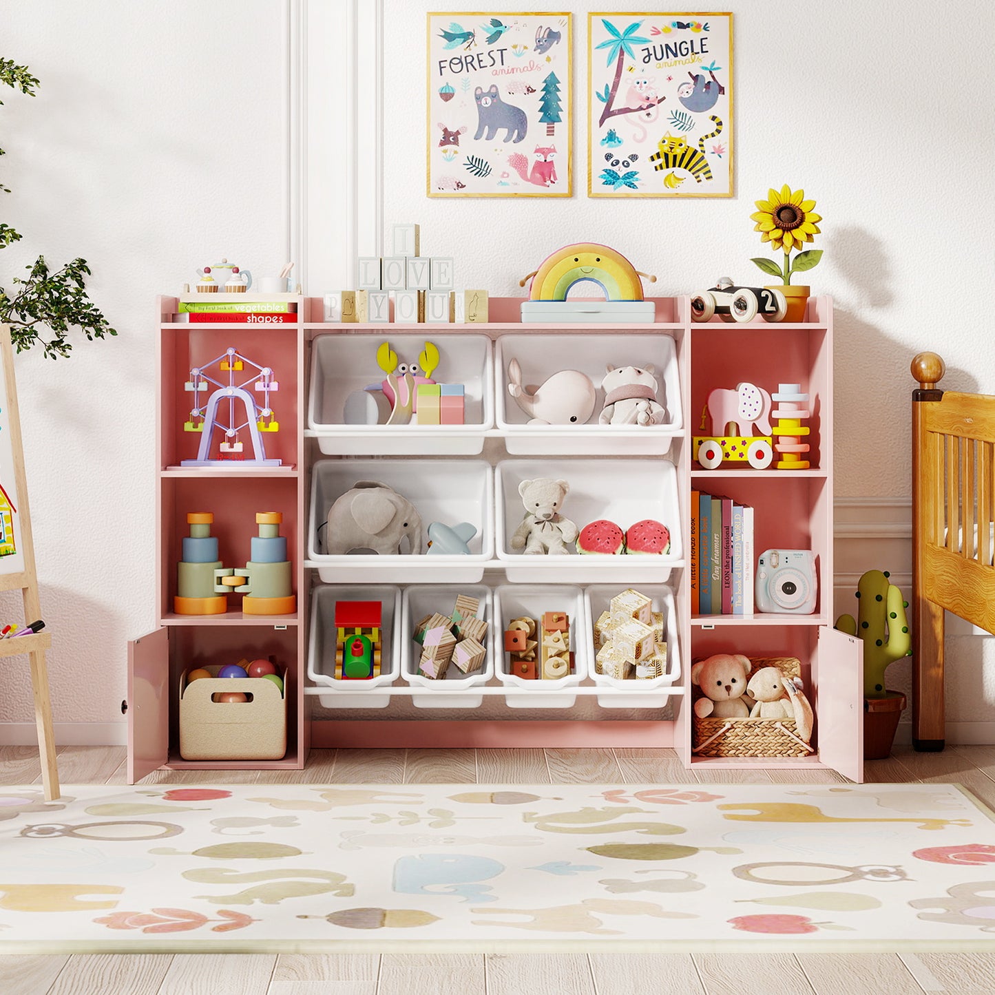 Kids Toy Storage Bookshelf With Boxes, Pink Kids Storage at Gallery Canada
