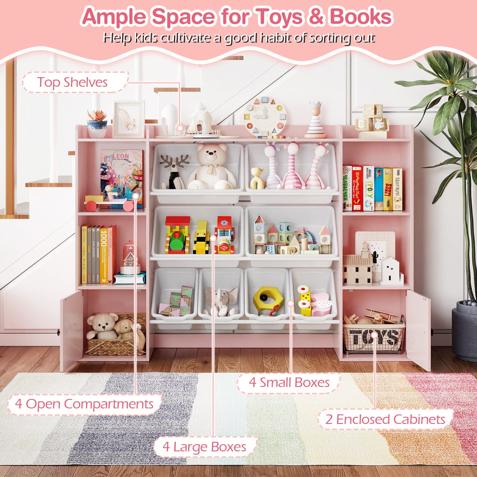 Kids Toy Storage Bookshelf With Boxes, Pink Kids Storage at Gallery Canada