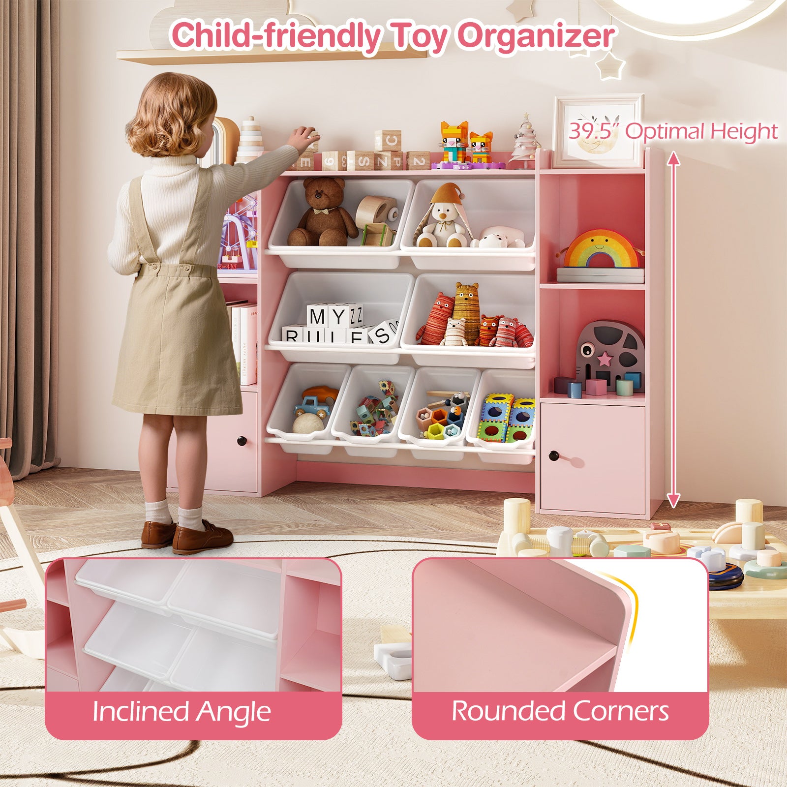 Kids Toy Storage Bookshelf With Boxes, Pink Kids Storage at Gallery Canada