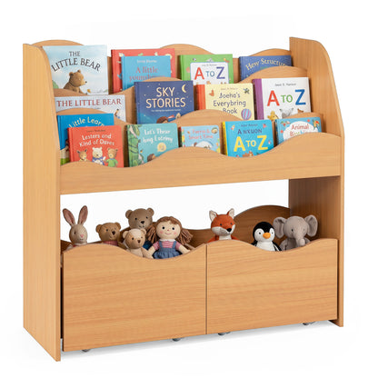 Kids Wooden Toy Storage Organizer, 2 Rolling Drawers, Natural