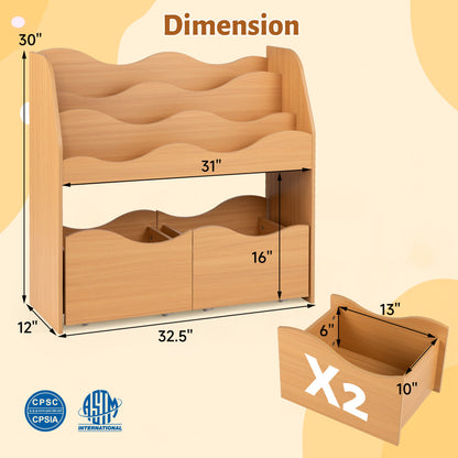 Kids Wooden Toy Storage Organizer, 2 Rolling Drawers, Natural