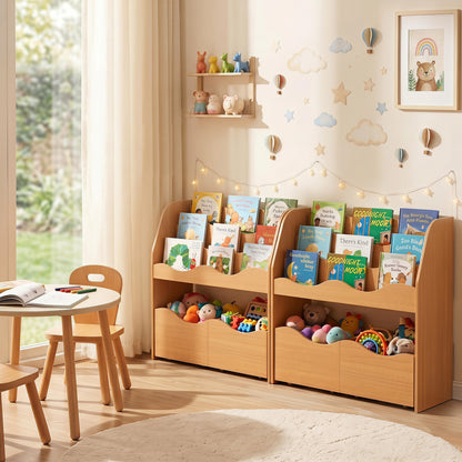 Kids Wooden Toy Storage Organizer, 2 Rolling Drawers, Natural